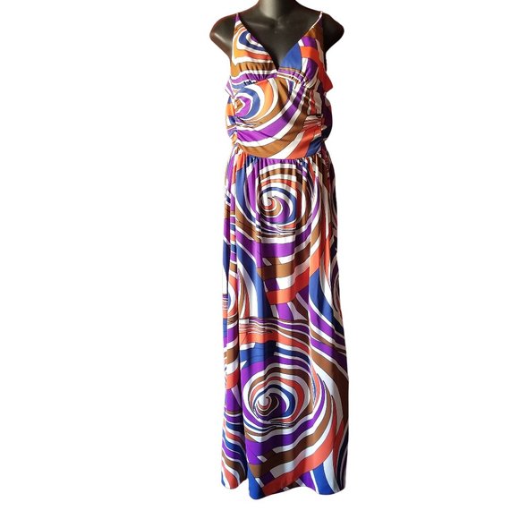 XXS - XS 00 - 0 Elisabeth Stewart Vintage 70s Halter Top Maxi Dress Geometric - Picture 1 of 8